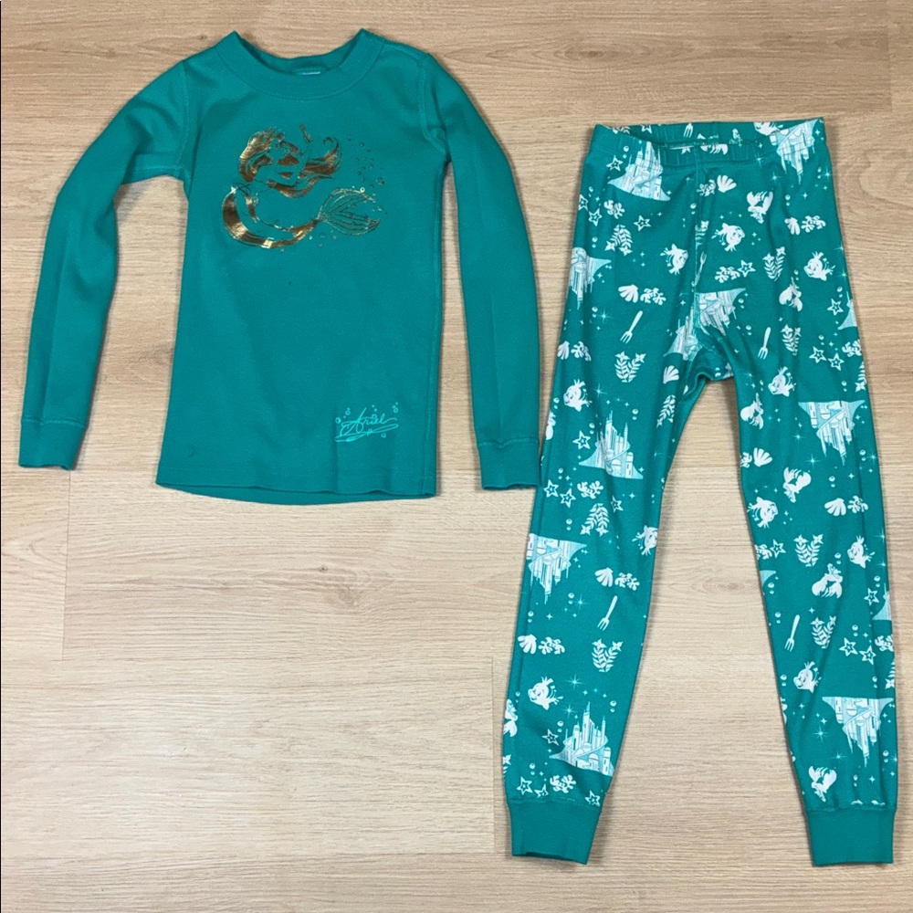 Hanna Andersson Disney The Little Mermaid Ariel Teal Gold White Pajamas Set 6/7